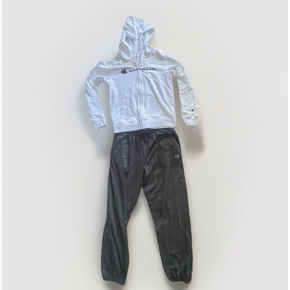 Champion Hoodie Kids XL, Adult Medium Zip up Streetwear + Large Cotton Pants 32”